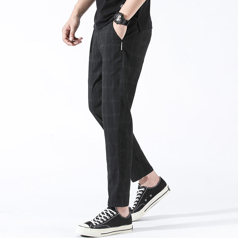 Cropped Pants Men Spring and Summer Quality Plaid Casual Pants Men's Simplicity Slim Fit Business Cropped Pants Men Pants