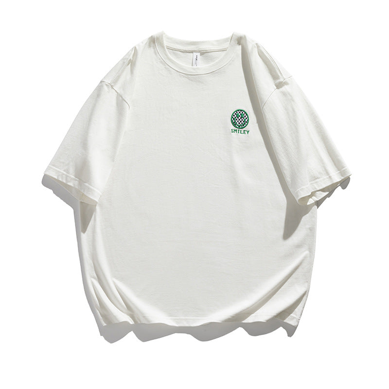 2022 Summer Man T Shirt Smiley Face Embroidered round Neck