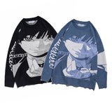 Mens Fall Outfits Cartoon Animation Round Neck Pullover Couple Knitted Sweater Coat