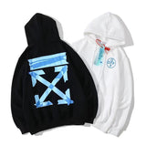 Autumn And Winter Blue Strip Arrow Pattern Velvet Padded Hooded Sweatshirt Men And Women Same Style