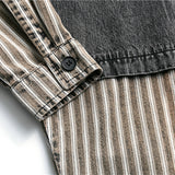 Men Shacket Long Sleeve Autumn Shirt Autumn Denim Shirt Stitching Stripe Long Sleeves Embroidered Pocket Shirt for Men