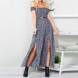 Valentine's Day Outfits 2021 Summer Amazon European and American Women's Clothing Floral Print off-Neck Irregular Sexy Split Dress