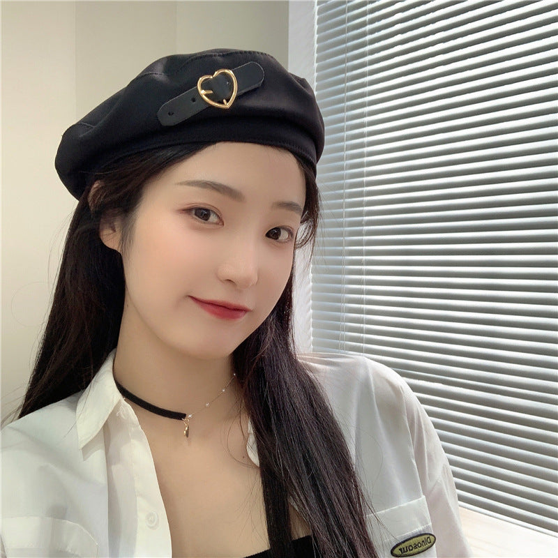 Beret Hat Black Women's Summer Breathable Retro Elegant Painter Cap