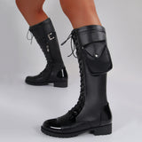 Coachella Festival Boots Round Toe Lace-up Side Zip Low Heel Bag Fashion Boots Plus Size Leather Boots