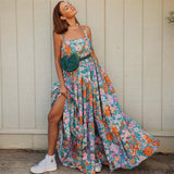Russian Style Dress Summer Bohemian Floral Large Swing Dress Sling Tube Top Backless Dress