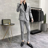 Men Suit Slim Striped Two-Piece Set One Button