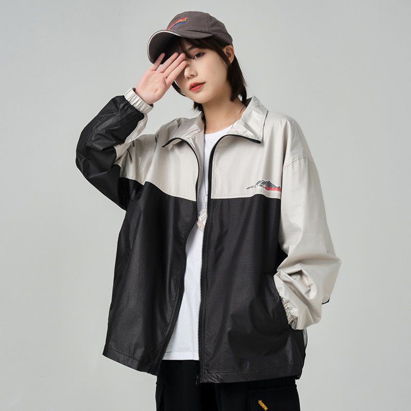 Men's Large Size Sports Retro Spring Stand Collar Coat Men's Peak Print Color Matching Jacket Personality Coat Trendy Men Coat