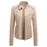 Hot Pink Motorcycle Jacket Autumn and Winter Leather Women's Slim Short Stand Collar Coat PU Leather Jacket Motorcycle Clothing