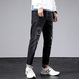 Men Distressed Jeans Man Ripped Jean Destructed Denim Pants Men Summer Jeans Spring Slim-Fitting Stretch Ripped Ankle-Tied Jeans plus Size Retro Sports Men