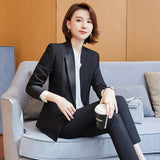 Women Pants Suit Uniform Designs Formal Style Office Lady Bussiness Attire Navy Blue Spring Business Suit