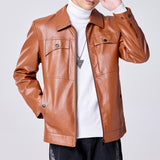 1970 East West Leather Jacket Sheepskin Leather Men's Short Motorcycle Lapel Leather Jacket Coat