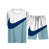 Slim Fit Muscle Gym Men T Shirt Men Rugged Style Workout Tee Tops Short Sleeve Shorts Set Men Summer plus Size Trendy Casual Fashion