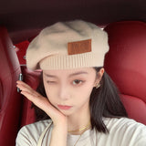 Beret Hat Women's Autumn Winter Japanese Street Patch Knitted Woolen Cap