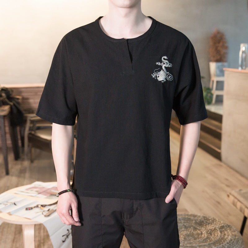 Men's T-shirt Casual plus Size Top Summer Men's Loose Half Sleeve T-shirt Retro