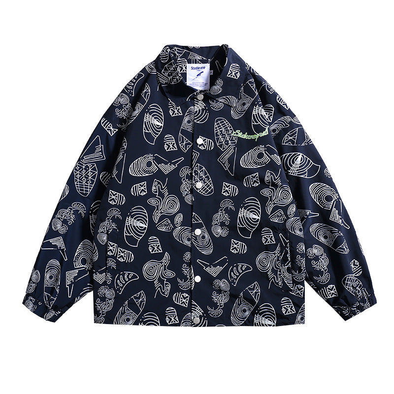 Spring plus Size Retro Sports Printed Lapel Jacket Men's Neutral Couple Top Trendy Men Jacket