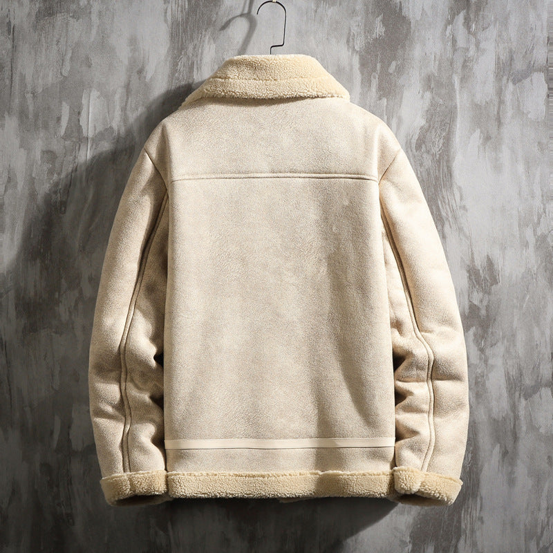 Men's Winter Fleece-Lined Thickened Fur Integrated Lamb Wool Cotton-Padded Jacket Men's Baggy Coat Men's Autumn and Winter plus Size Cotton Clothes Men Winter Outfit