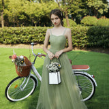 Green Fairycore Dress Bridesmaid Dress Long off-Shoulder Bridesmaid Group Evening Dress Graduation Host Party Dress Female