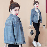 Denim Sparkle Jacket Women's Spring and Autumn Sequins Loose-Fitting Short Baseball Top
