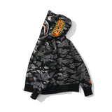 Shark Print Hoodie Tiger Pattern Stitching Printing Sweater Fashion Zipper