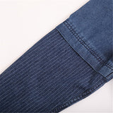 Men Shacket Long Sleeve Autumn Shirt Autumn Vintage Mixed Color Stripe Patch Pocket Denim Shirt