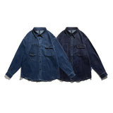 Men Shacket Long Sleeve Autumn Shirt Autumn Solid Color Vintage Denim Shirt Men