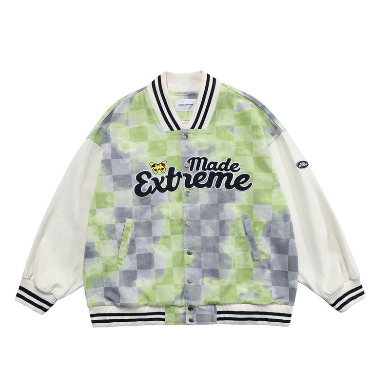 Color Contrast Patchwork Letter Baseball Uniform Men's plus Size Retro Sports Loose Long Sleeve Top Coat Fleece Lined Sweatshirt Men Thermal Hoodie