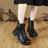 Coachella Cowboy Boots Autumn and Winter Round Head Low Tube Flat Heel Vintage Martin Boots