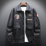 Hand Painted Leather Jackets Spring and Autumn Indian Embroidered Men's Leather Jacket Lapel Air Force Pilot PU Leather Motorcycle Jacket