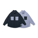 Men Shacket Long Sleeve Autumn Shirt Autumn Student Casual Shirt Contrast Color Shirt Men