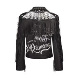 Graffiti PU Leather Jacket Autumn and Winter Rivet Printed Short Motorcycle Leather Long Sleeve Punk Clothing