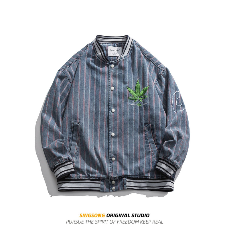 Varsity Jacket for Men Baseball Jackets Men's Spring and Autumn Retro Street Trendy Printed Baseball Uniform Stand Collar Jacket