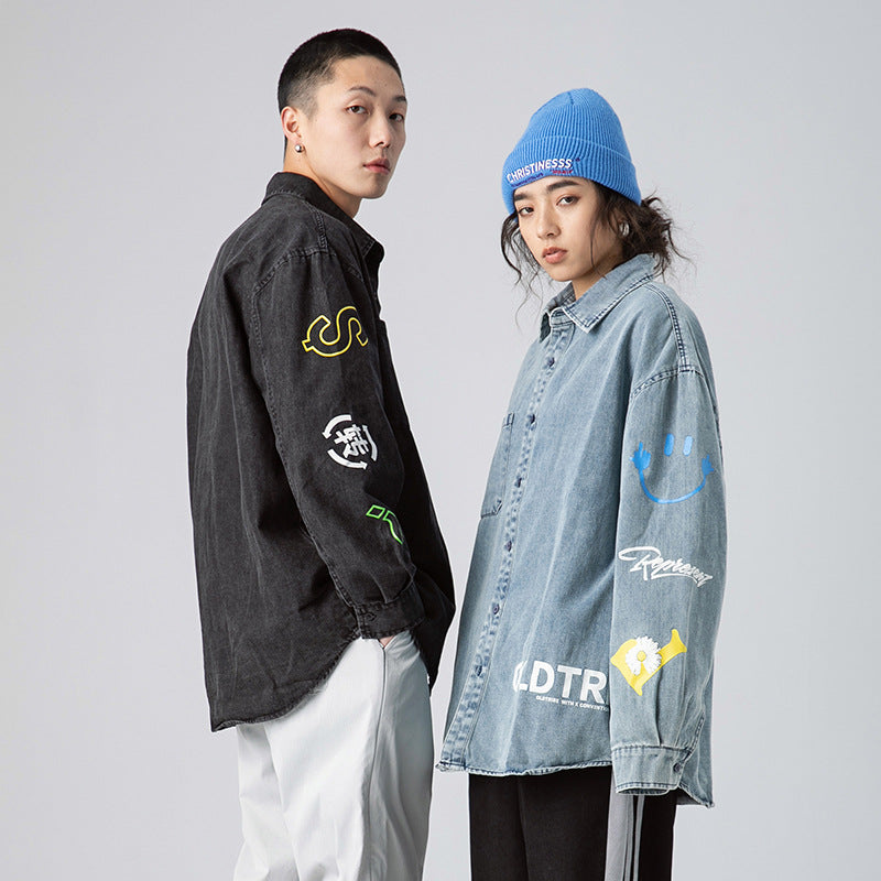 Men's Clothing  Spring plus Size Retro Sports Denim Jacket Male Student Coat Neutral Loose Versatile Casual Coat Male Men Shacket Men Jacket