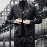 Leather Biker Coat Gothic Leather Jacket Men Pu Jackets Motorcycle Leather Coat Men's Spring and Autumn Trend Stand-up Collar Slim Fit Stand Collar Jacket