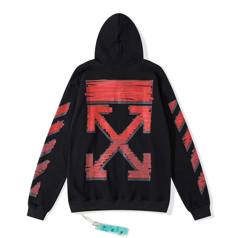Autumn Winter Red Gradient Arrow Pattern Hooded Sweater For Men And Women