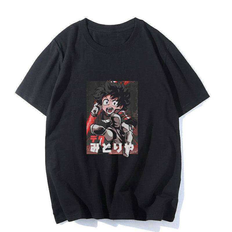 Anime Tshirts Aesthetic Men's Shirt Midoriya Izuku Boku No Hero Acadmeia Men's Short Sleeve round Neck Top T-shirt