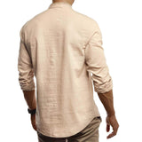 Men's Solid Color Stand Collar Linen Long-Sleeved Youth Fashion Casual Men Shirt