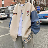 Varsity Jacket for Men Baseball Jackets Hong Kong Style Colorblock Baseball Uniform Loose Jacket