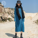 Red Peasant Dress Winter Artistic Casual Loose Knitted Dress V-neck Solid Color Stitching Mid-Length Dress