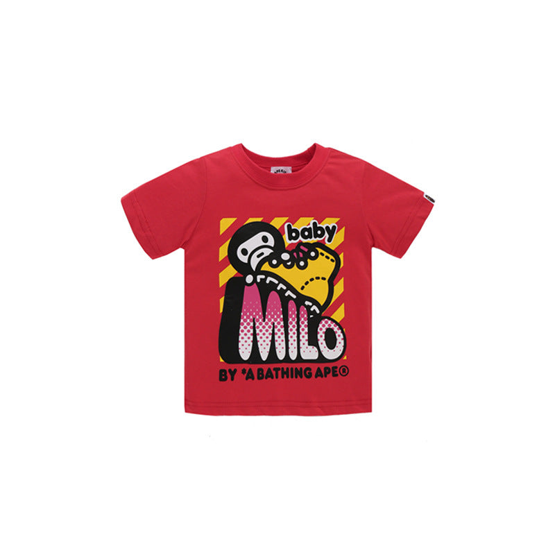 A Ape Print Baby Milo For Kids T Shirt Children 'S Clothing Baby Roller Skating Little Monkey T-shirt Cartoon Short Sleeve