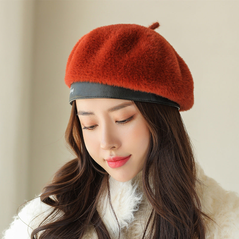 Beret Hat Women's Autumn and Winter Wool Knitted Japanese Houndstooth Painter Cap