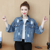 Pearl Jean Jacket Spring Women's Short Wide Embroidery Denim Clothes Jacket