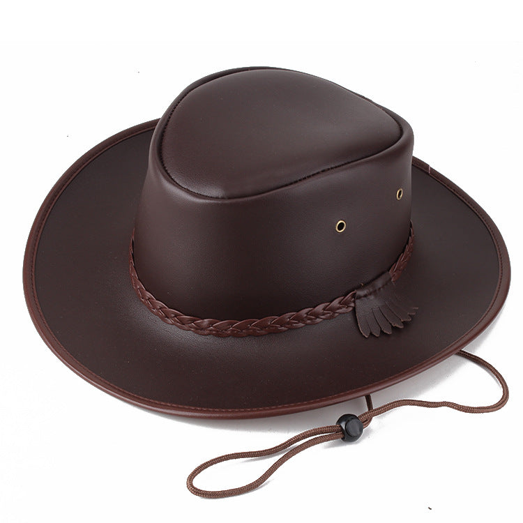 Bullhide Denim Hat Spring and Summer Cowboy Hat Solid Color Leather Rope Big Brim Sun-Proof Cowboy Hat