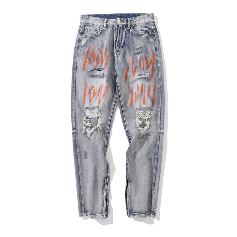 Printed Jeans Men's plus Size Retro Sports Trousers Trousers Men's Jeans