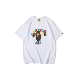 A Ape Print T Shirt Summer Colorful Letters Little Monkey T-shirt Half-Sleeved Casual Short Sleeve