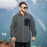 Men plus Size Coats plus Size Stripe Thickening Shirt Jacket Early Autumn Coat
