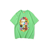 A Ape Print T Shirt Printed Round Neck Casual Short Sleeve Multi-Color Blocks Ape Head T-shirt