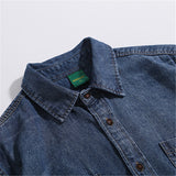 Men Shacket Long Sleeve Autumn Shirt Autumn Gradient Color Washed-out Vintage Denim Shirt