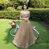 Green Fairycore Dress Bridesmaid Dress Long off-Shoulder Bridesmaid Group Evening Dress Graduation Host Party Dress Female