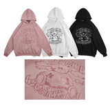Men Fall Outfits Vintage Bear Embroidered Hooded Sweater Hip Hop Loose Couple Casual Jacket