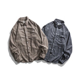 Men Shacket Long Sleeve Autumn Shirt Fall Vintage Shirt Loose Two-Pocket Plaid Shirt for Men